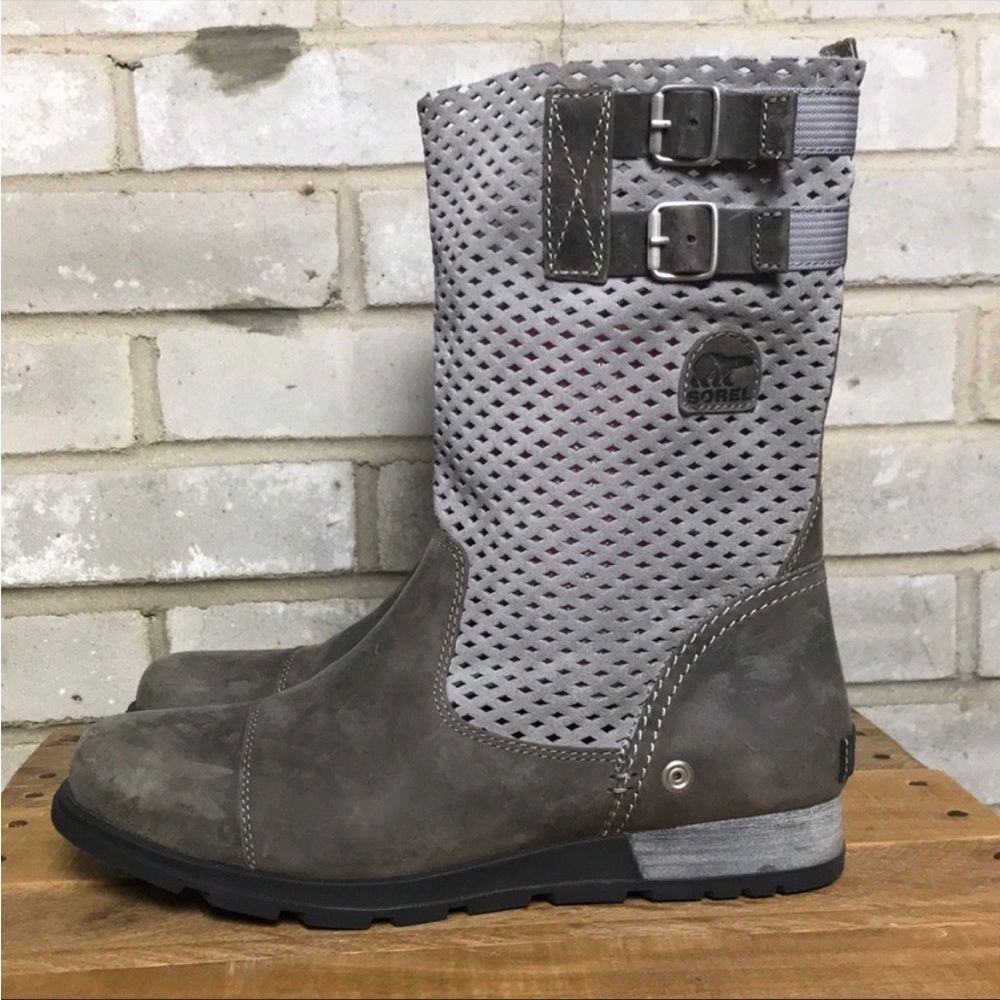 Sorel Gray Mid-Calf Perforated Buckle Boots